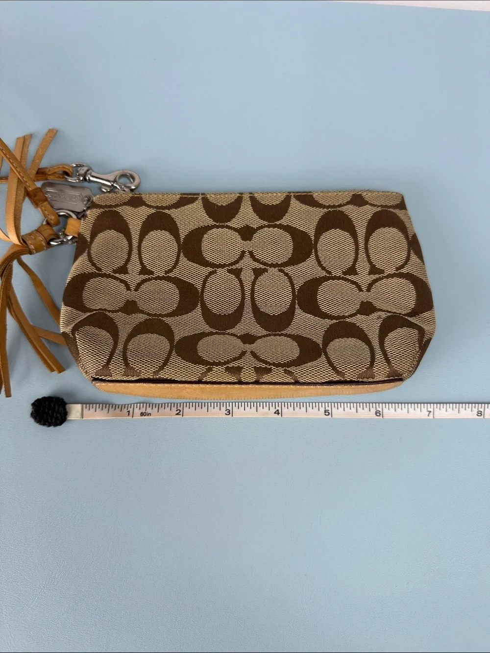 Coach Brown/Tan Signature Canvas Wristlet with Tassel